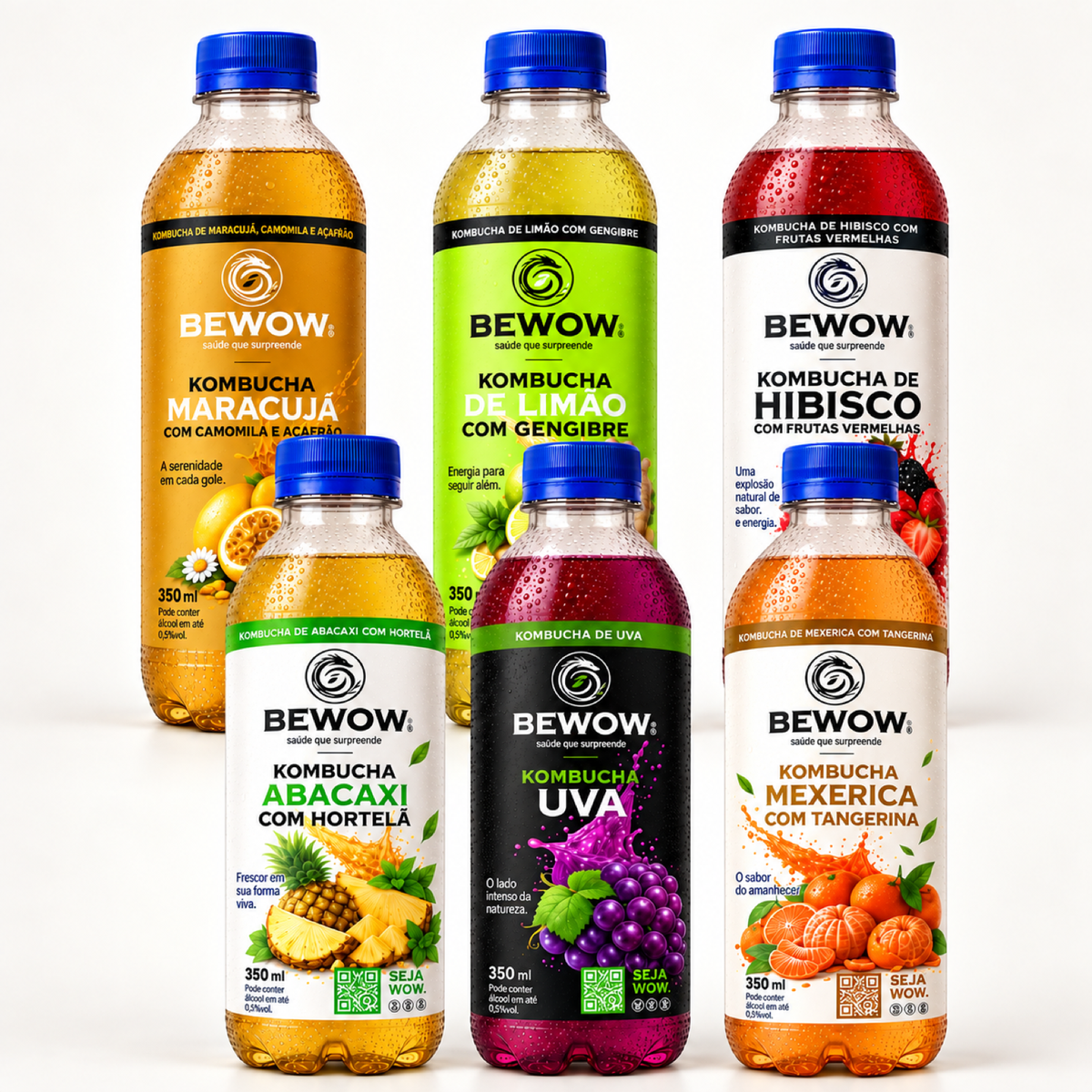 Kombucha Cítricos - Caixa com 6 Sabores, Garrafas de 350 ml