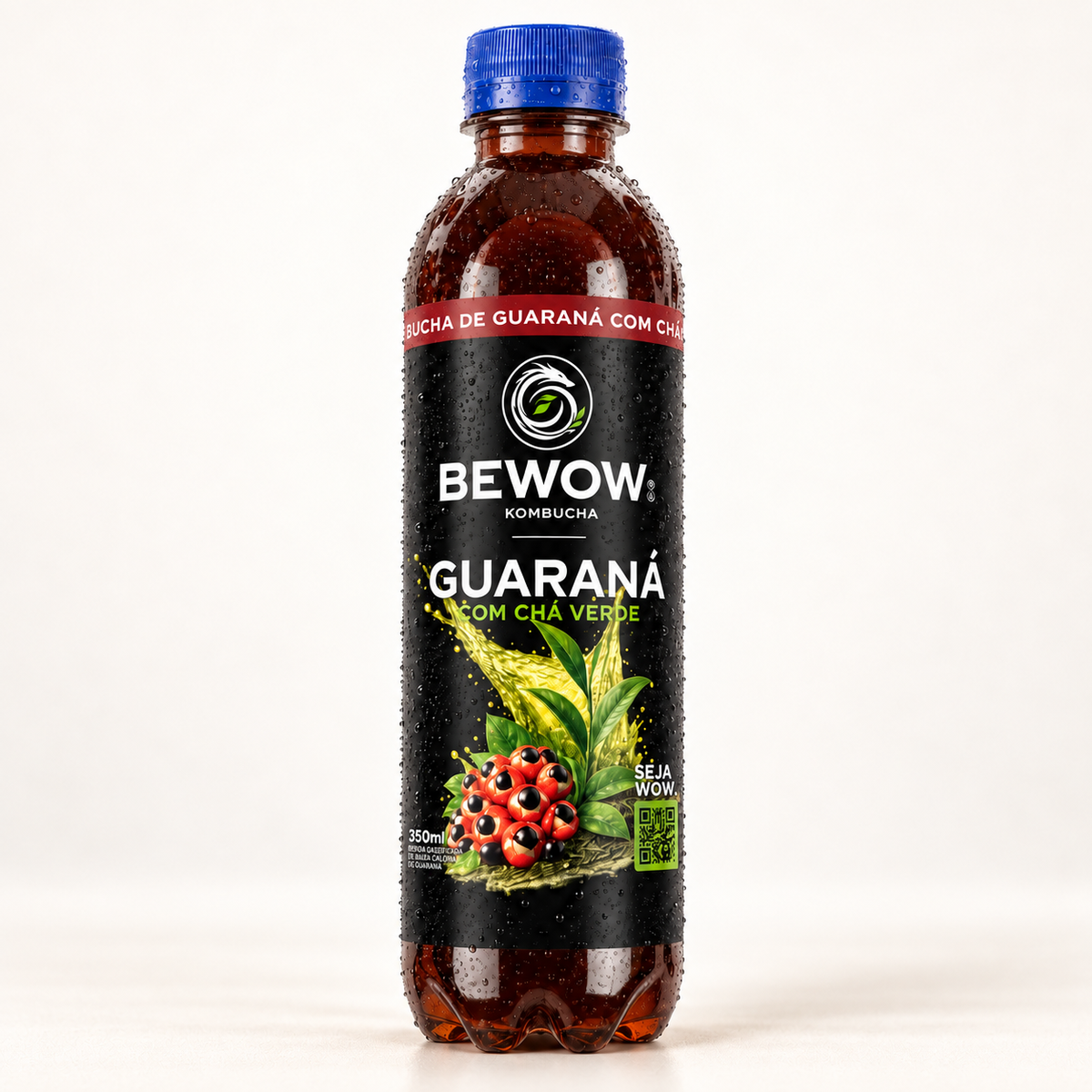 Garrafa de kombucha Bewow sabor Guaraná, 350 ml