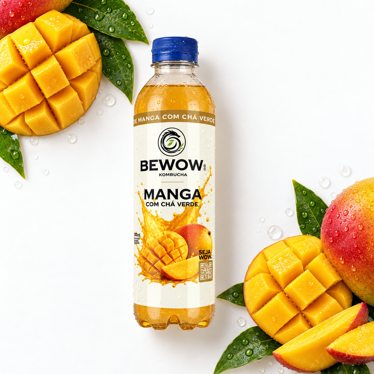 Kombucha Bewow Manga com os ingredientes do sabor